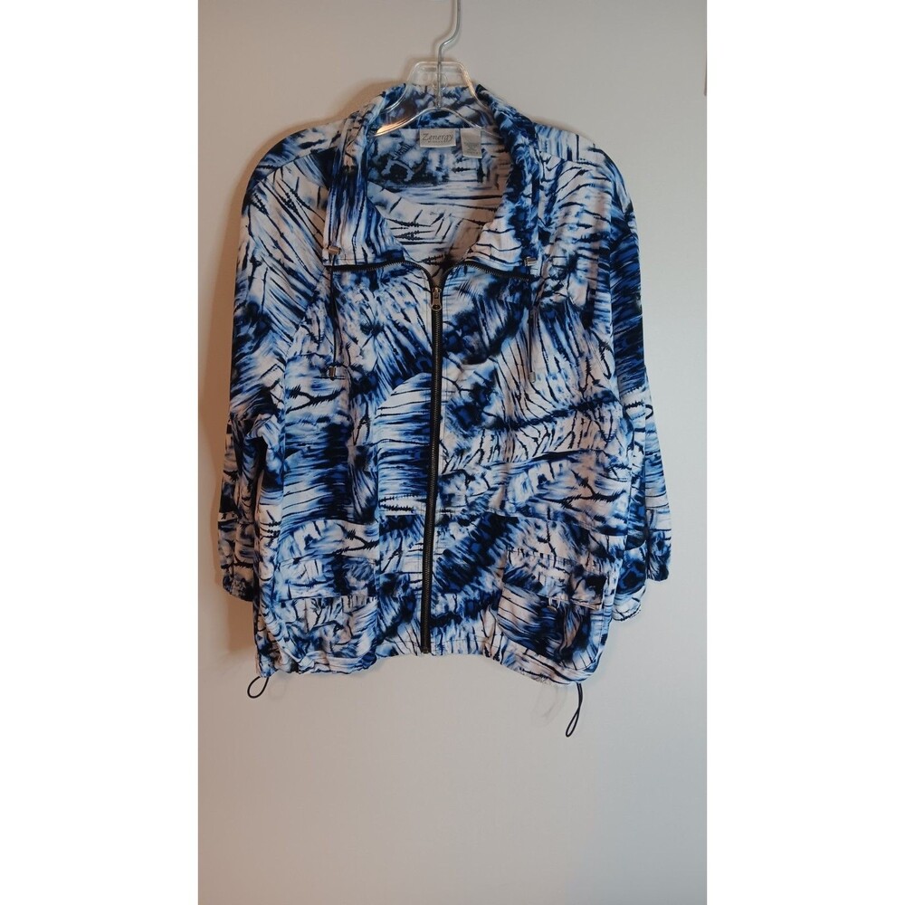 Zenergy By Chico's Windbreaker Jacket Tie Dye Sz 3 Womens XL Blue